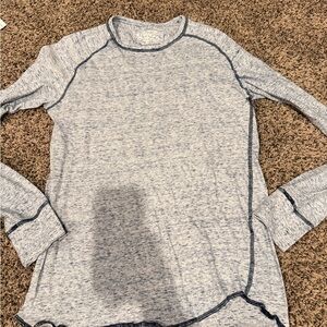 Heather Light blue/Gray Long Sleeve Seam-Stitch Top